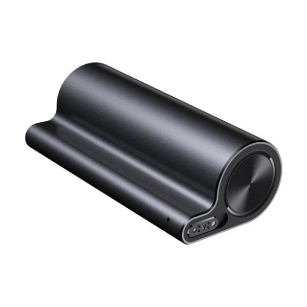 Sleek black cylindrical digital voice recorder with a metallic finish and control buttons on the side.
