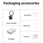 DSP Voice Recorder box contents displayed with accessories