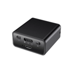 Compact black digital voice recorder with control buttons and a charging port.