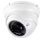 White dome-style CCTV security camera with infrared LEDs