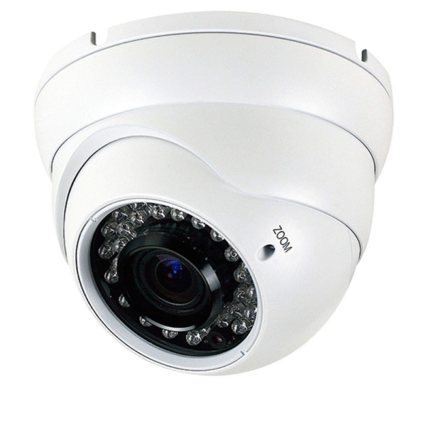 White dome-style CCTV security camera with infrared LEDs
