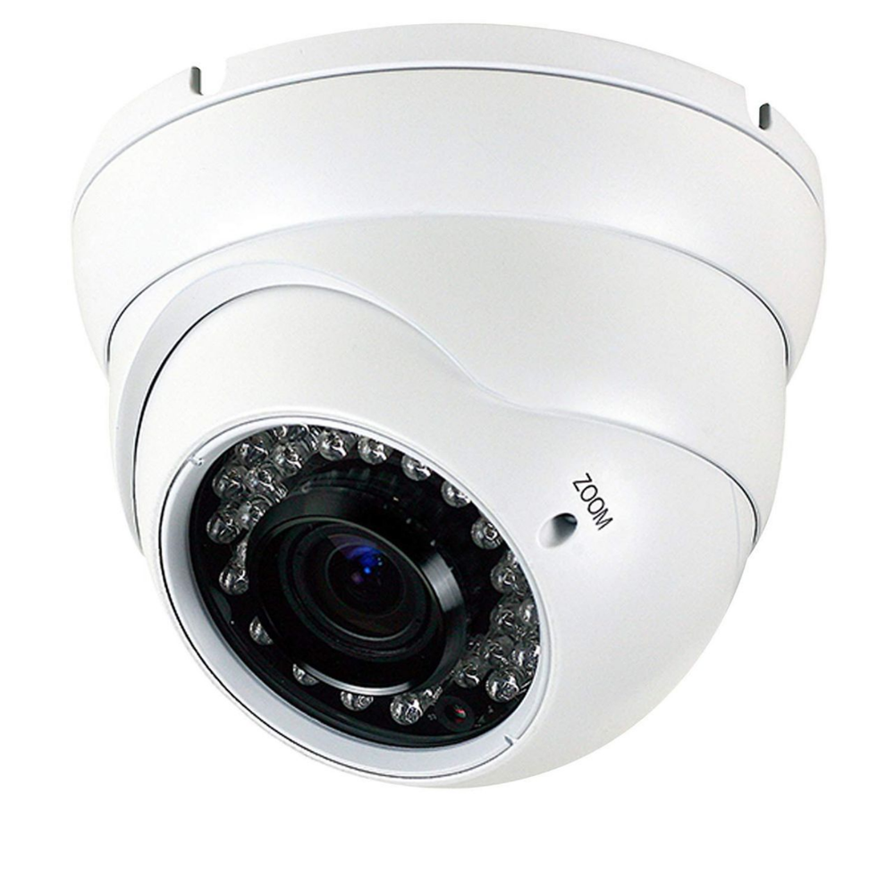 White dome-style CCTV security camera with infrared LEDs